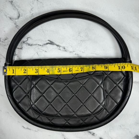 Chanel Hula Flap Bag Black Lambskin Hoop CC SHW Small Wind Power Silver Quilted - Picture 11 of 15